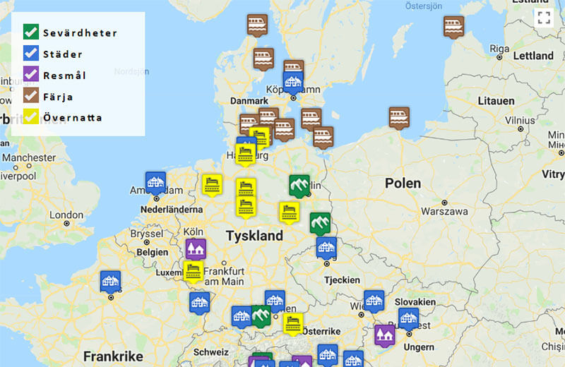 Europakarta med sevärdheter, städer och resmål | Bilsemester.net
