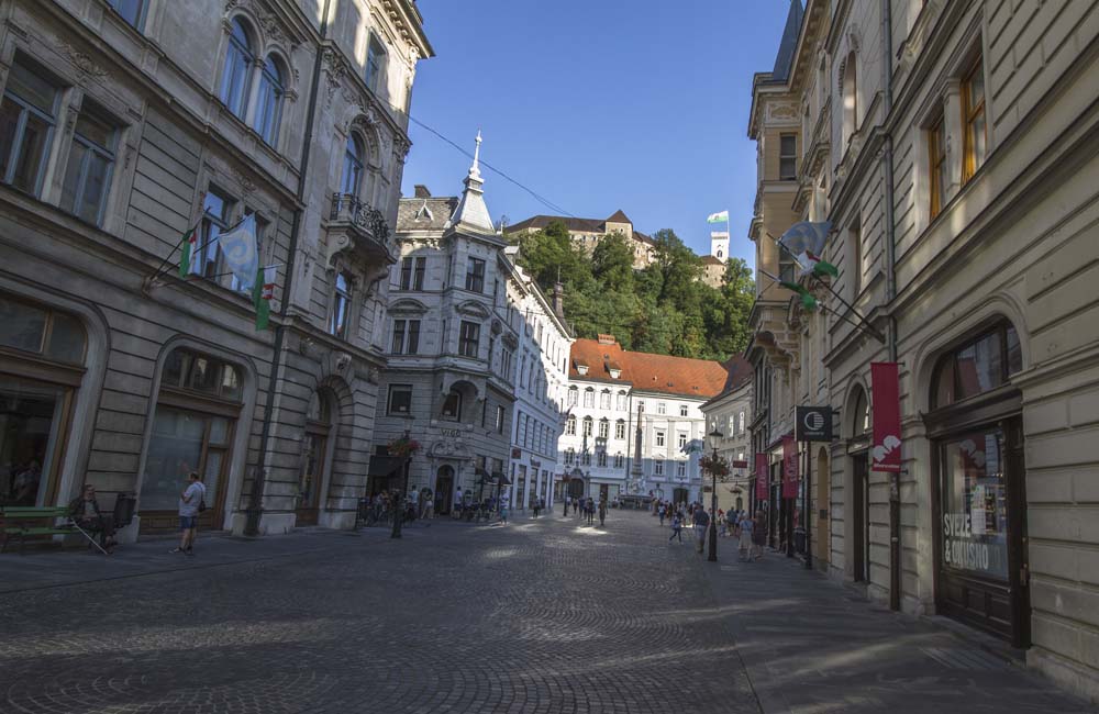 Mestni-torget, Robbov-fontänen och stadshuset